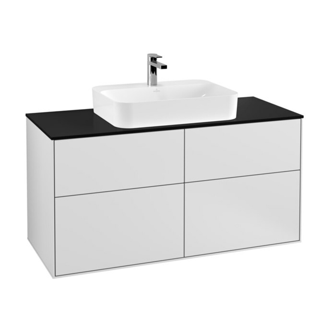 V&B Meuble sous lavabo Finion 120x60,3 cm, plan de drainage bleu, blanc avec laque
