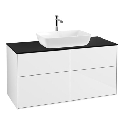 V&B Meuble sous lavabo Finion 120x60,3 cm, plan de toilette bleu mat, blanc brillant