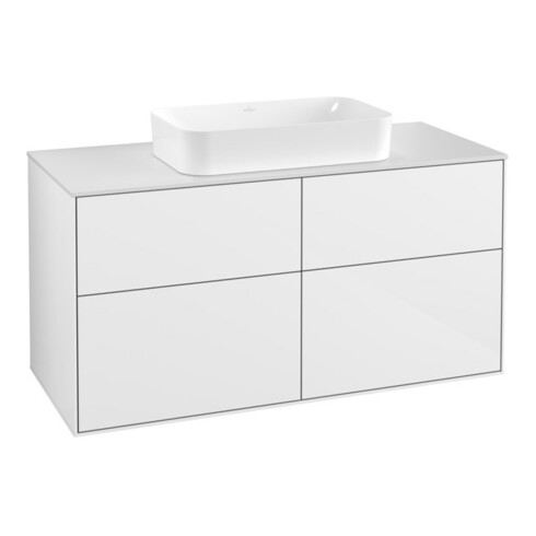 V&B Meuble sous lavabo Finion 120x60,3 cm, plan de travail blanc, laqué blanc brillant