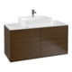 V&B Meuble sous lavabo Finion 120x60,3 cm, plan de travail blanc, placage noyer-1