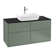 V&B Meuble sous lavabo Finion 120x60,3 cm, plan de travail bleu mat, olivier mat laqué