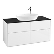 V&B Meuble sous lavabo Finion 120x60,3 cm, plaque d’abattant bleue mat, laque blanche brillante