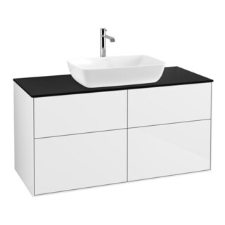 V&B Meuble sous lavabo Finion 120x60,3 cm, plaque d'abd. bleu mat, laqué blanc brillant