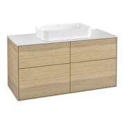 V&B Meuble sous lavabo Finion 120x60,3 cm, plaque de fermeture blanc, placage chêne