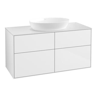 V&B Meuble sous-lavabo Finion 120x60,3 cm, plaque de fermeture blanche, laqué blanc brillant