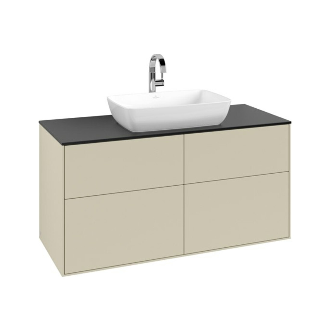 V&B Meuble sous lavabo Finion 120x60,3 cm, plaque de recouvrement bleue, poignée grise mate