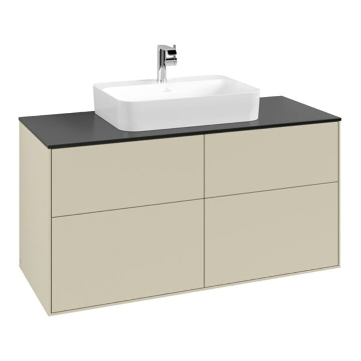 V&B Meuble sous lavabo Finion 120x60,3 cm, plaque de recouvrement bleue, poignée grise mate Lac