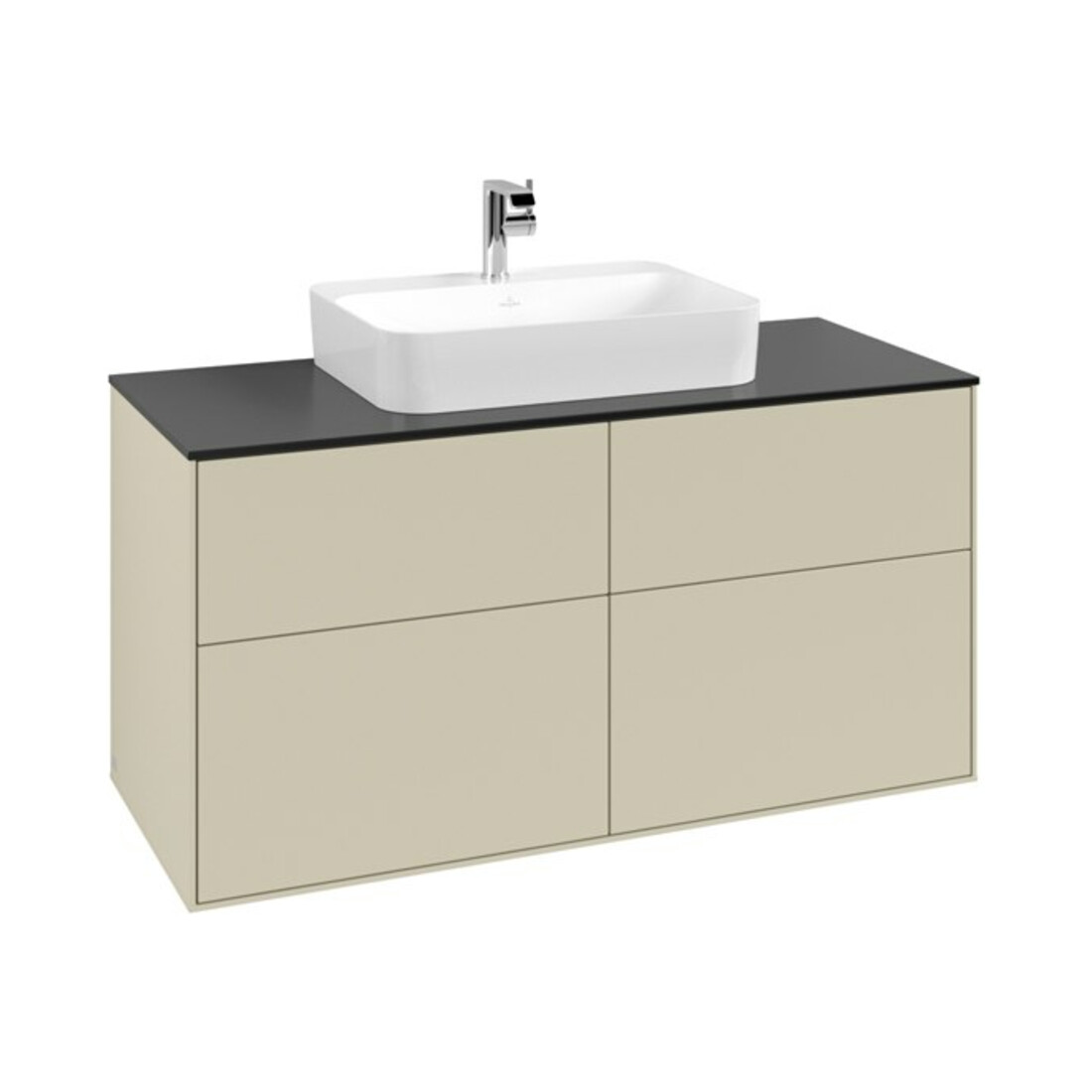 V&B Meuble sous lavabo Finion 120x60,3 cm, plaque de recouvrement bleue, poignée grise mate Lac