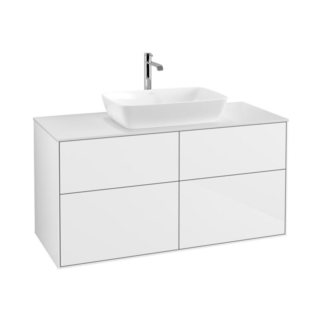 V&B Meuble sous-lavabo Finion 120x60,3 cm, plaque d'habillage blanc, laqué blanc brillant