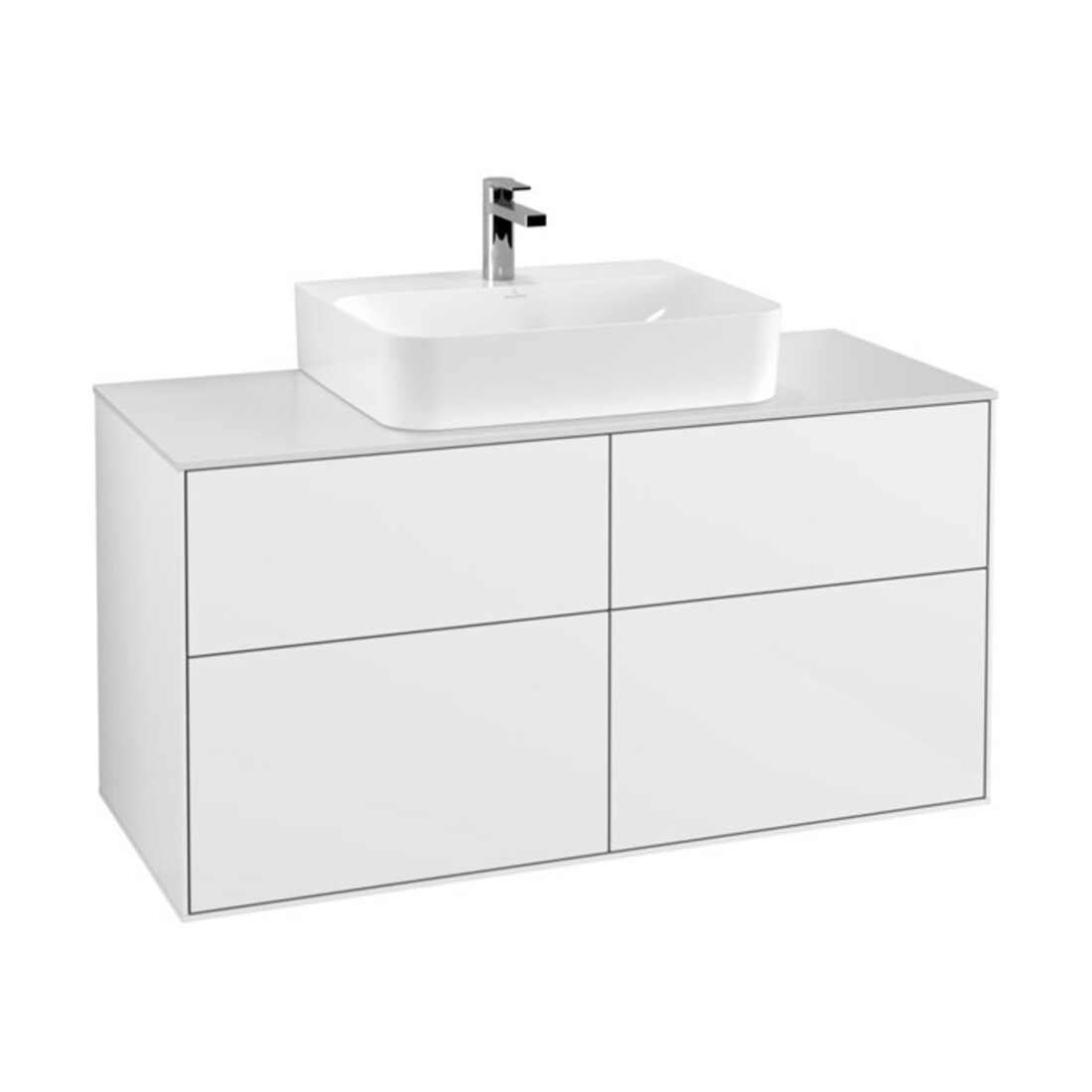 V&B Meuble sous lavabo Finion 120x60,3 cm, plaque d'habillage blanc, laqué blanc brillant