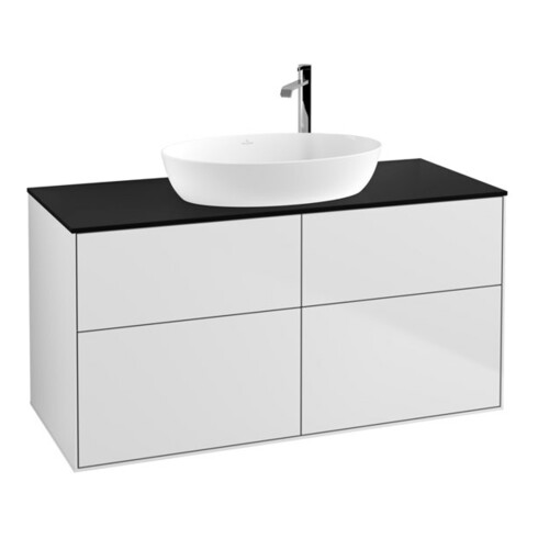V&B Meuble sous lavabo Finion 120x60,3 cm, plaque d'habillage bleue, blanc mat Lac