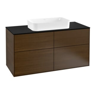 V&B Meuble sous lavabo Finion 120x60,3cm, placage noyer, éclairage mural bleu