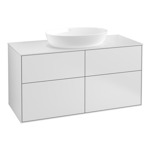 V&B Meuble sous lavabo Finion 120x60,3cm, plan d’abattant blanc mat, blanc mat Lac