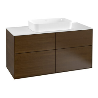 V&B Meuble sous lavabo Finion 120x60,3cm, plan de drainage blanc, placage noyer