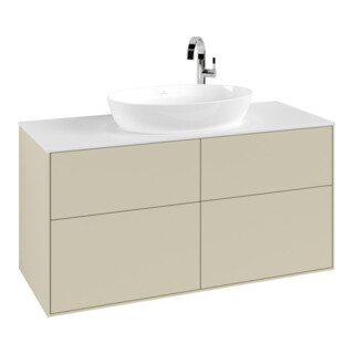 V&B Meuble sous lavabo Finion 120x60,3cm, plan de drainage blanc, poignée grise m Lac