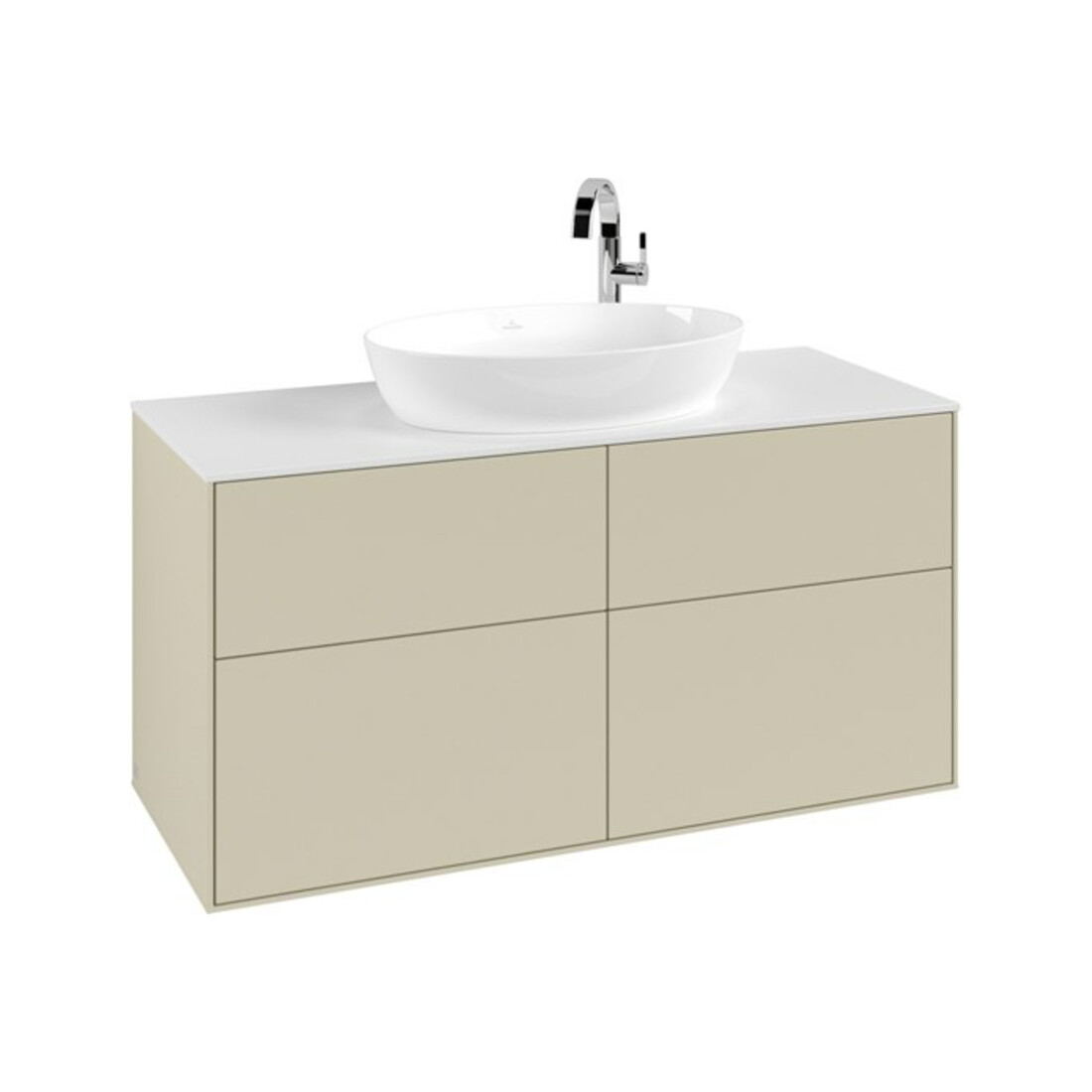 V&B Meuble sous lavabo Finion 120x60,3cm, plan de drainage blanc, poignée grise m Lac