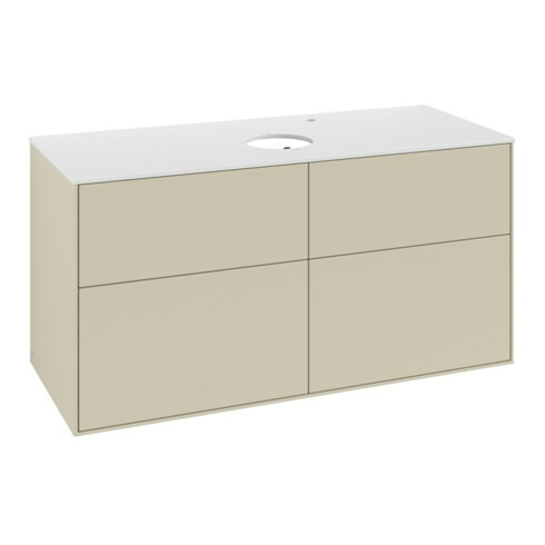 V&B Meuble sous lavabo Finion 120x60,3cm, plan de drainage blanc, poignée grise m Lac