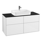 V&B Meuble sous lavabo Finion 120x60,3cm, plan de toilette bleu mat, blanc brillant Lac