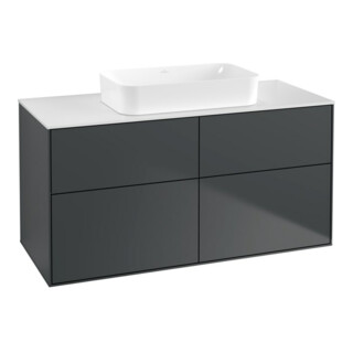 V&B Meuble sous lavabo Finion 120x60,3x50,1 cm, blanc brillant avec façade bleu mat Lac
