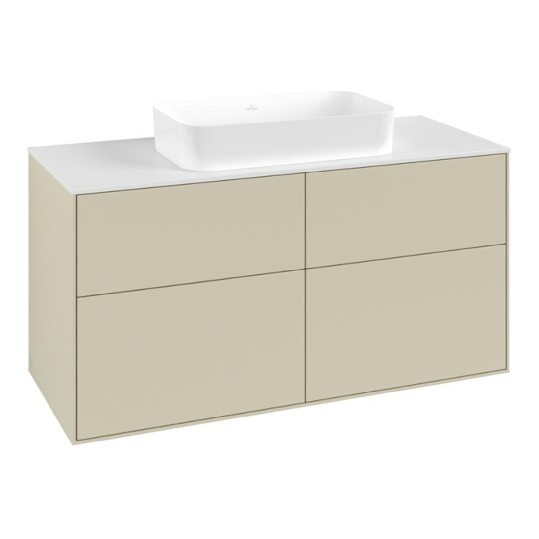 V&B Meuble sous lavabo Finion 120x60,3x50,1 cm, blanc brillant, poignée argent mat