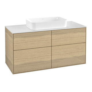 V&B Meuble sous lavabo Finion 120x60,3x50,1 cm, laqué blanc mat, placage chêne