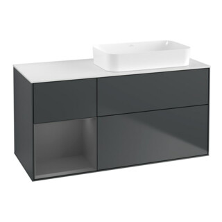 V&B Meuble sous-lavabo Finion 120x60 cm, Anthracite mat, avec éclairage mural, avec miroir lacqué bleu