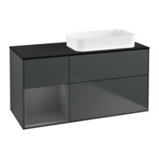 V&B Meuble sous lavabo Finion 120x60 cm, Anthracite mat, bleu mat, avec éclairage mural
