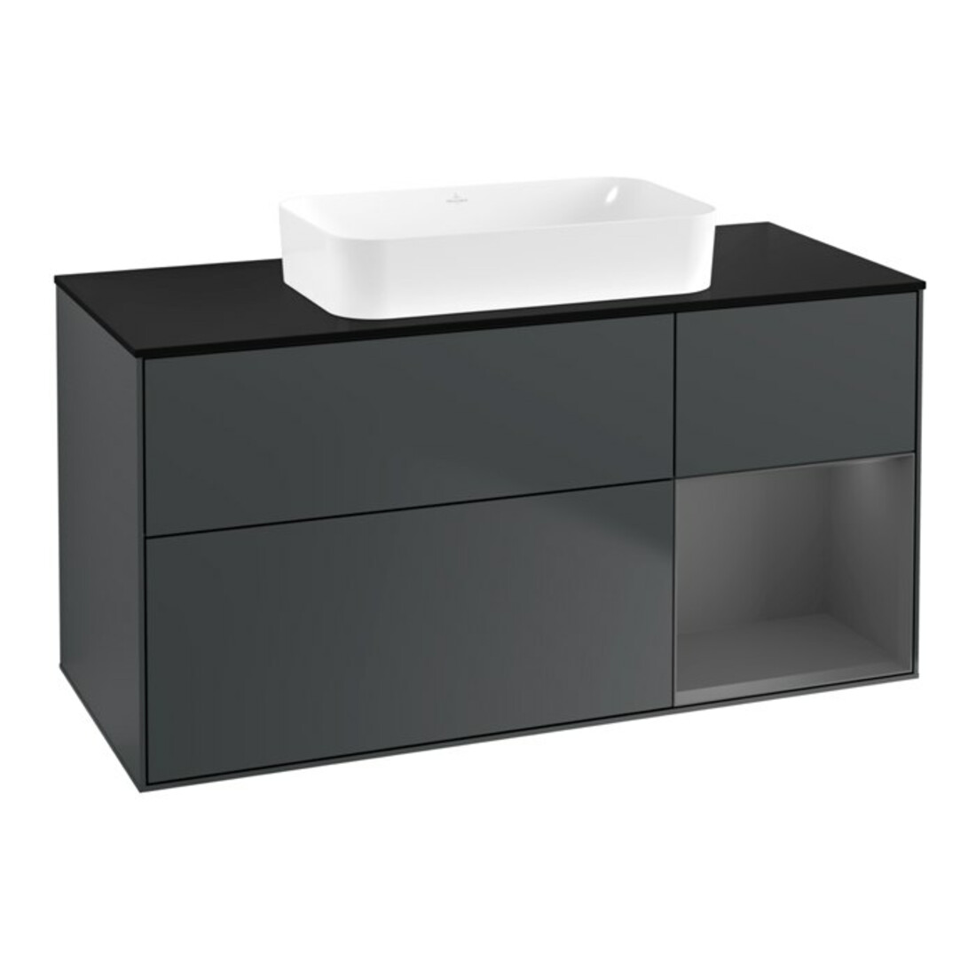 V&B Meuble sous lavabo Finion 120x60 cm, Anthracite mat, bleu mat, avec éclairage mural