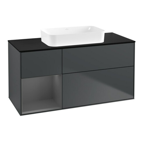 V&B Meuble sous lavabo Finion 120x60 cm, anthracite mat, bleu mat, laqué