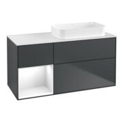 V&B Meuble sous lavabo Finion 120x60 cm, blanc brillant, façade bleu moyen brillant