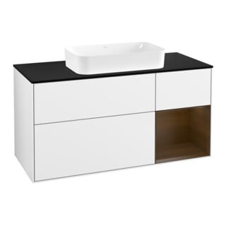 V&B Meuble sous lavabo Finion 120x60 cm, chêne naturel, laqué blanc brillant