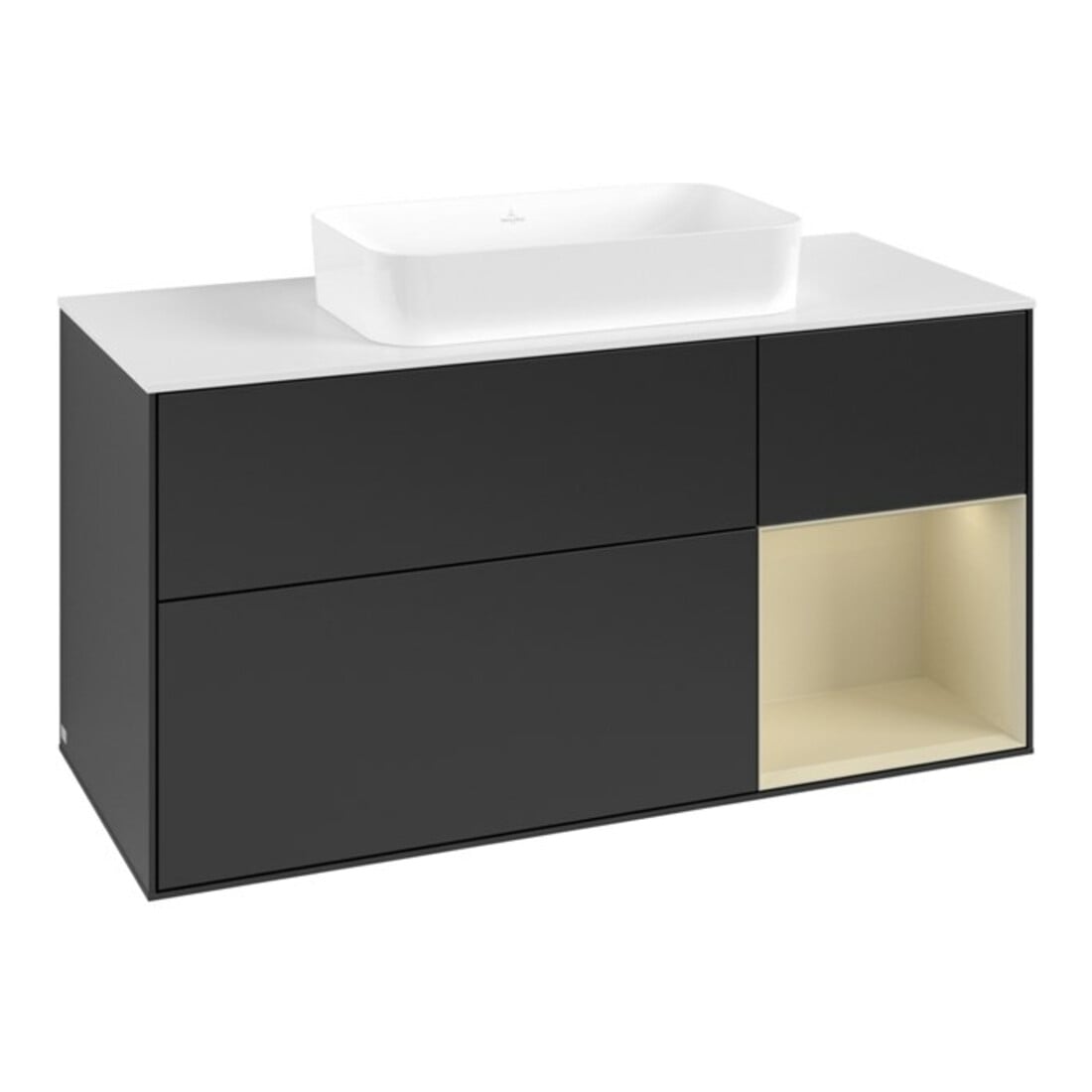 V&B Meuble sous-lavabo Finion 120x60 cm, côté droit, gris mat laqué, bleu mat laqué