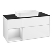 V&B Meuble sous-lavabo Finion 120x60 cm, côté gauche, blanc mat laqué, blanc brillant laqué