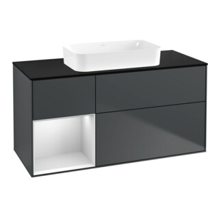 V&B Meuble sous lavabo Finion 120x60 cm, côté gauche, blanc mat laqué, médium bleu mat laqué