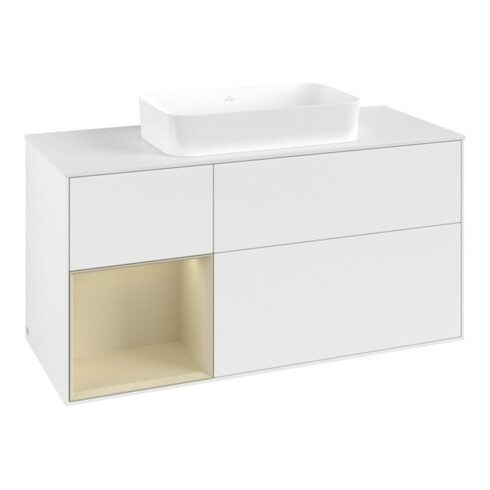 V&B Meuble sous lavabo Finion 120x60 cm, côté gauche, gris moyen laqué, blanc laqué