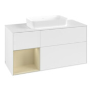 V&B Meuble sous lavabo Finion 120x60 cm, côté gauche, gris moyen laqué, blanc laqué