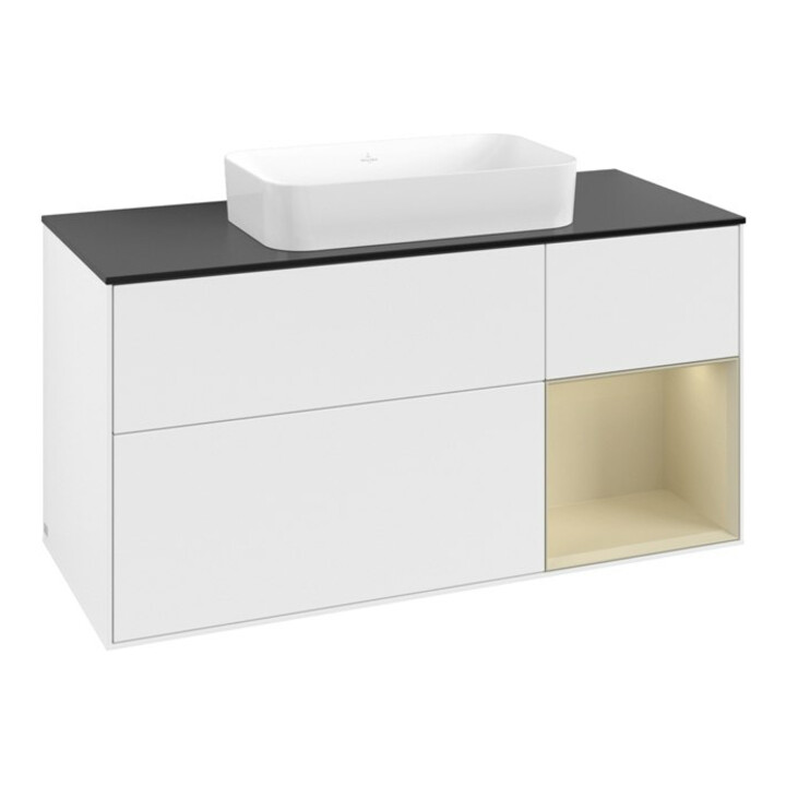 V&B Meuble sous lavabo Finion 120x60 cm, droite, gris mat laqué, blanc laqué