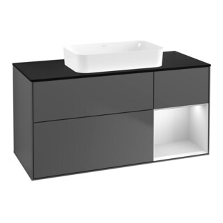 V&B Meuble sous lavabo Finion 120x60 cm, éclairage mural, anthracite, blanc laqué, droite