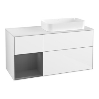 V&B Meuble sous lavabo Finion 120x60 cm, éclairage mural, anthracite mat, blanc brillant Lac