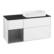 V&B Meuble sous-lavabo Finion 120x60 cm, éclairage mural, anthracite mat, blanc brillant Lac