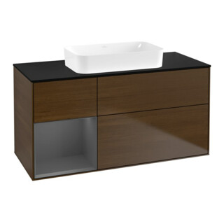 V&B Meuble sous lavabo Finion 120x60 cm, éclairage mural, anthracite, placage noyer