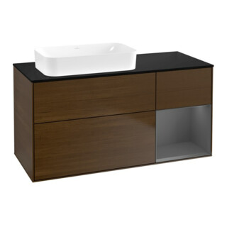 V&B Meuble sous lavabo Finion 120x60 cm, éclairage mural, anthracite, placage noyer