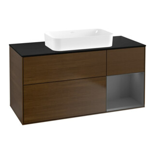 V&B Meuble sous-lavabo Finion 120x60 cm, éclairage mural, anthracite, placage noyer m. rég.