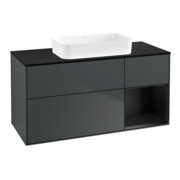 V&B Meuble sous lavabo Finion 120x60 cm, éclairage mural, blanc brillant, bleu mat