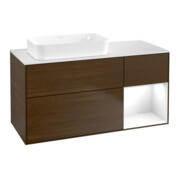 V&B Meuble sous lavabo Finion 120x60 cm, éclairage mural, blanc brillant, noyer veneer