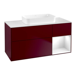 V&B Meuble sous-lavabo Finion 120x60 cm, éclairage mural, blanc brillant, Peo mat