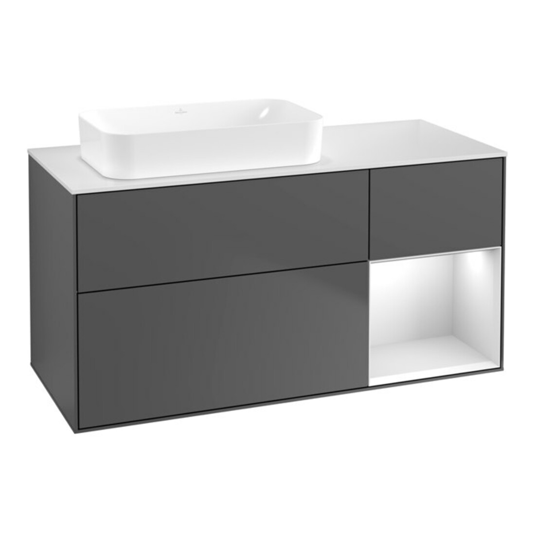 V&B Meuble sous-lavabo Finion 120x60 cm, éclairage mural, blanc laqué, anthracite