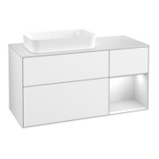 V&B Meuble sous lavabo Finion 120x60 cm, éclairage mural, blanc mat laqué, blanc brillant laqué