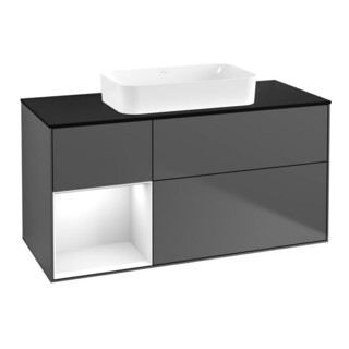 V&B Meuble sous lavabo Finion 120x60 cm, éclairage mural, laqué blanc, anthracite m