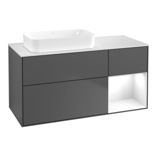 V&B Meuble sous lavabo Finion 120x60 cm, éclairage mural, laqué blanc, anthracite m